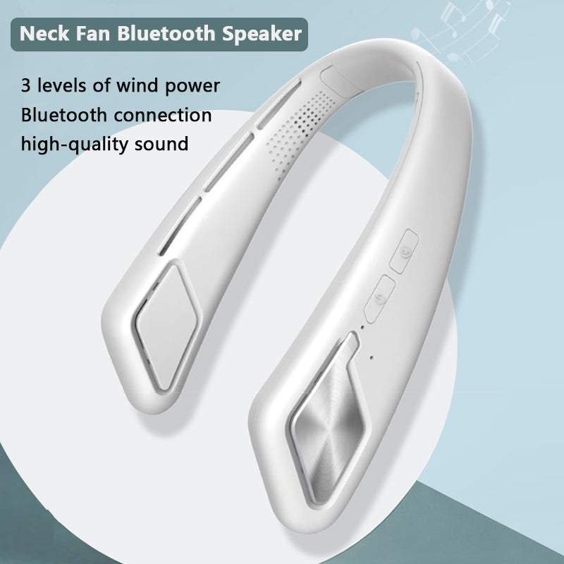 Lazy Hanging Neck Fan in blue color, designed for hands-free cooling with Bluetooth audio functionality.