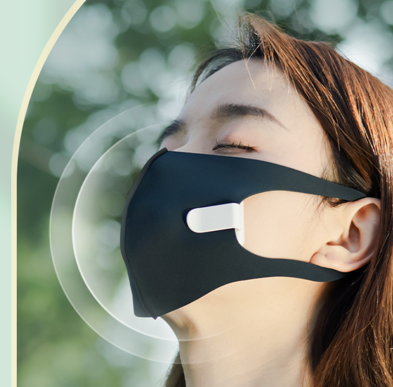 Mini Portable Breathable Heat Cooling Silent Mask Fan in white, designed for comfort and airflow while wearing a mask.