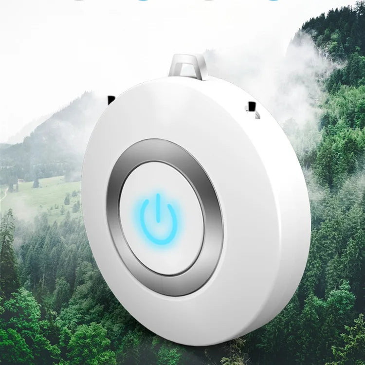 Mini Portable Wearable Anion Air Purifier designed for personal and car use, featuring a compact and lightweight design.