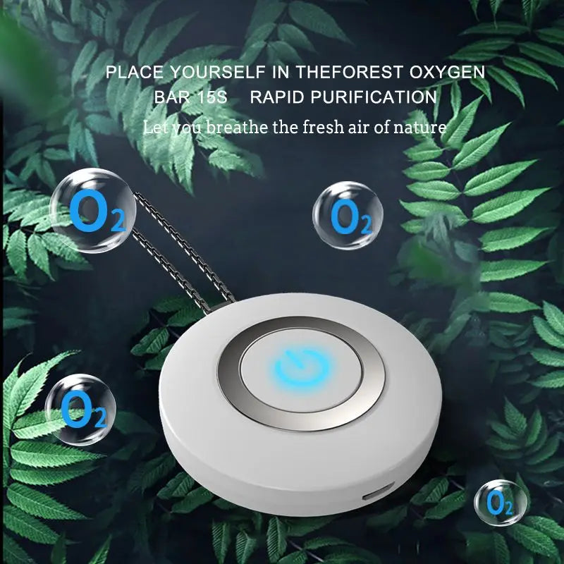 Mini Portable Wearable Anion Air Purifier designed for personal and car use, featuring a compact and lightweight design.