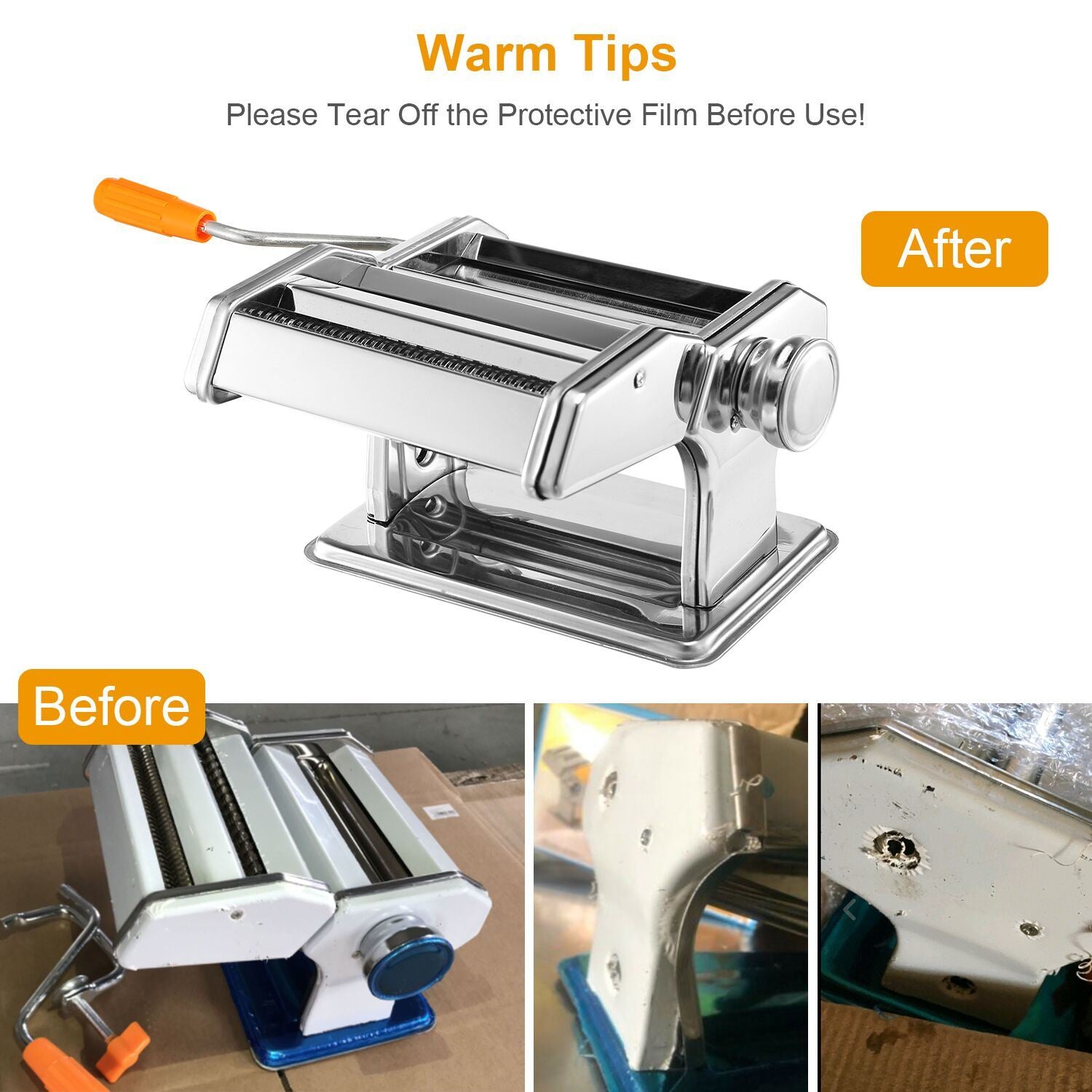 Pasta Maker Roller Machine with adjustable settings for making fettuccine and noodles, featuring a hand crank and stainless steel design.