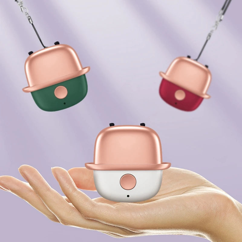 Personal Wearable Air Purifier Necklace in red, designed to generate negative ions for cleaner air, lightweight and portable.