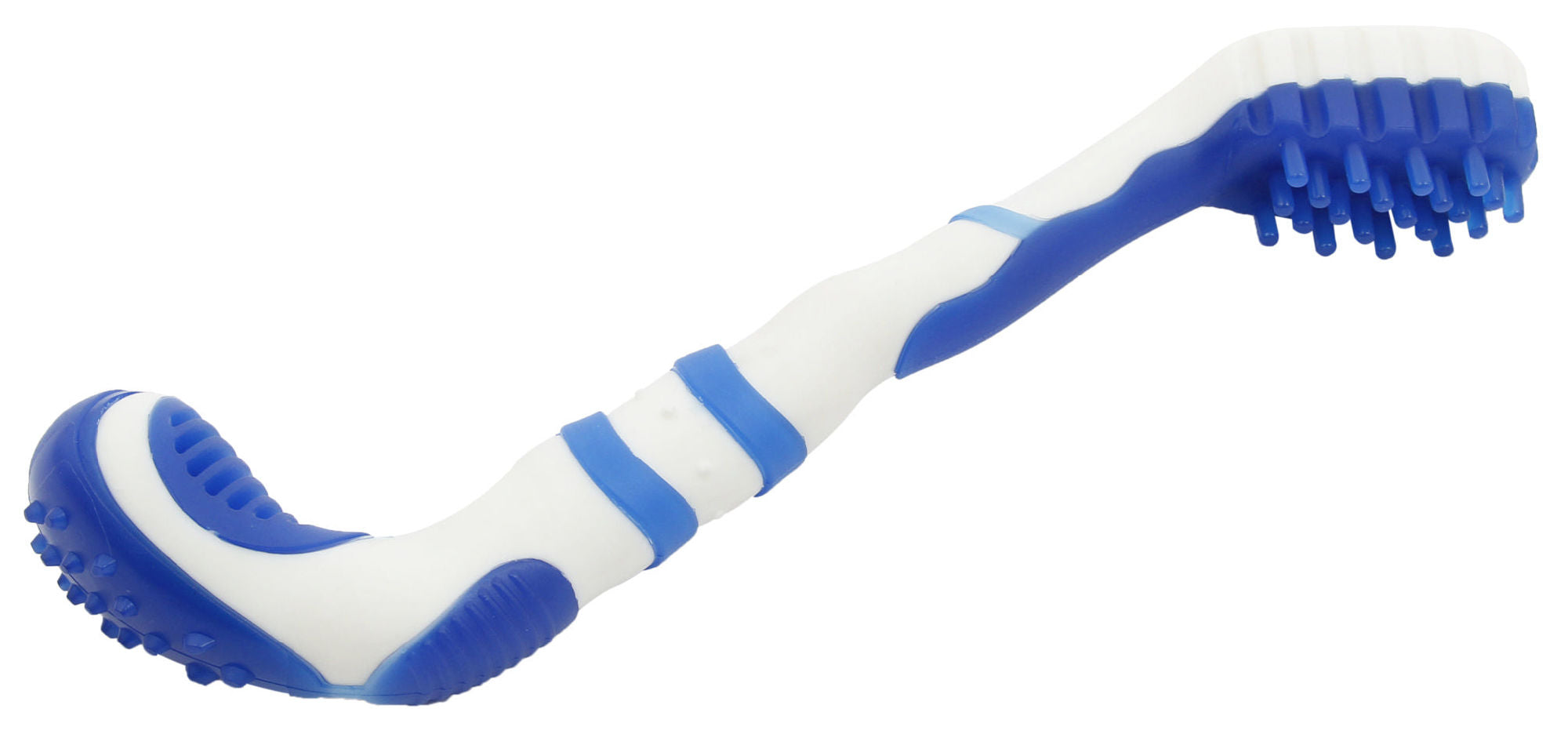 Pet Life 'Denta-Brush' TPR Durable Tooth Brush and Dog Toy in vibrant colors, featuring soft bristles and a multi-textured design for dental care.