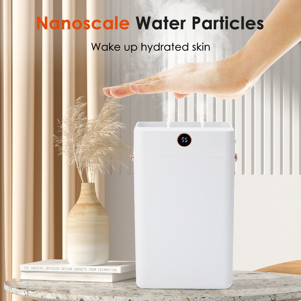 Portable 3000ml Air Humidifier with dual spray nozzles, showcasing its sleek design and large water tank.