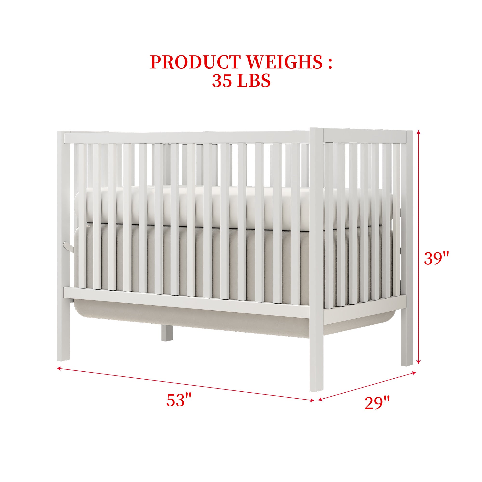 Synergy 5-in-1 Convertible Crib in white, showcasing its classic design and solid pine wood construction.