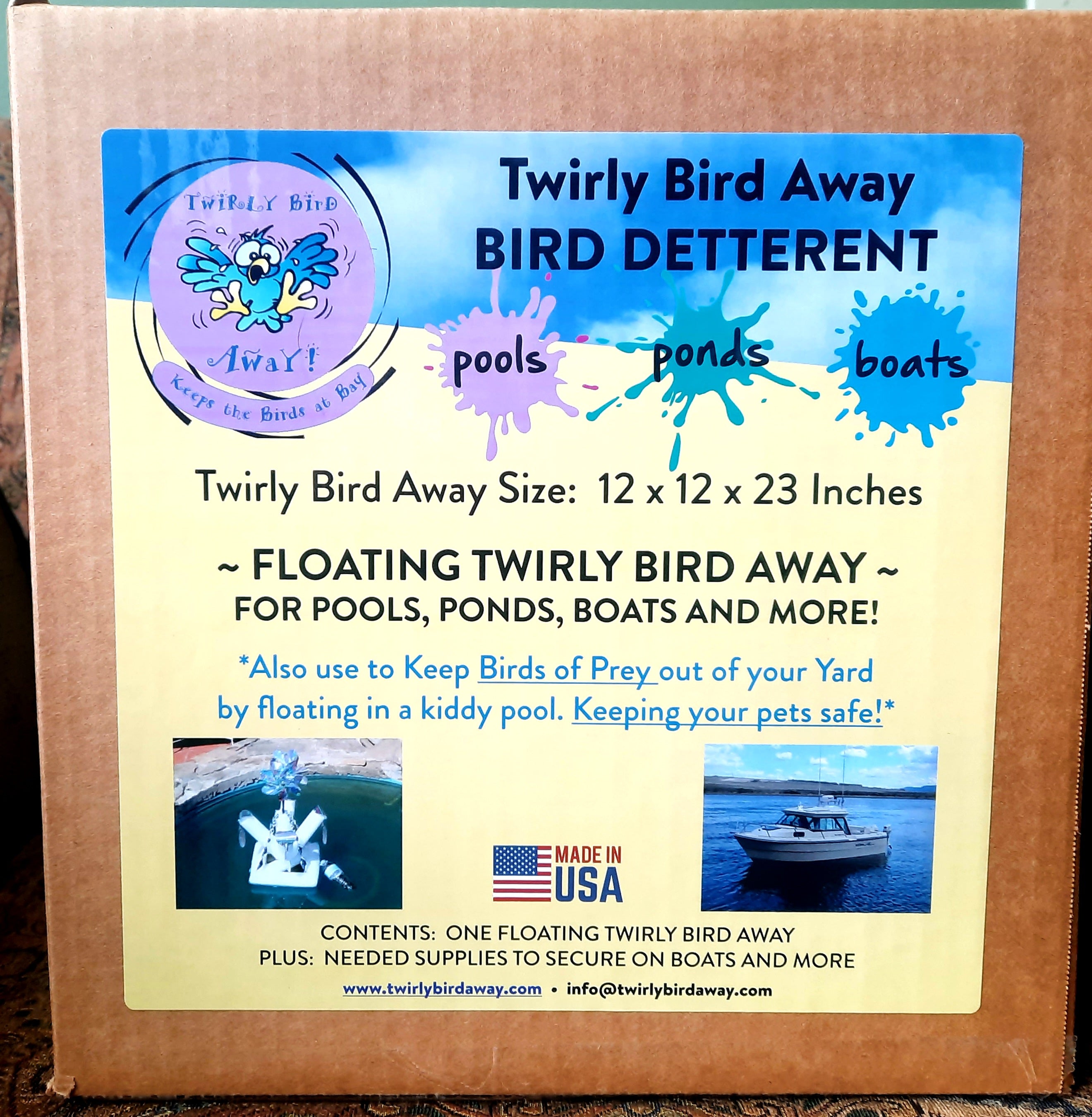 TBA Pool Deterrent holographic floatie designed to keep birds away from pools, ponds, and boats, featuring a colorful reflective surface.