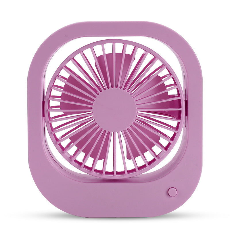 A compact USB desk fan with two speed settings, designed for portable use on a desktop or table.