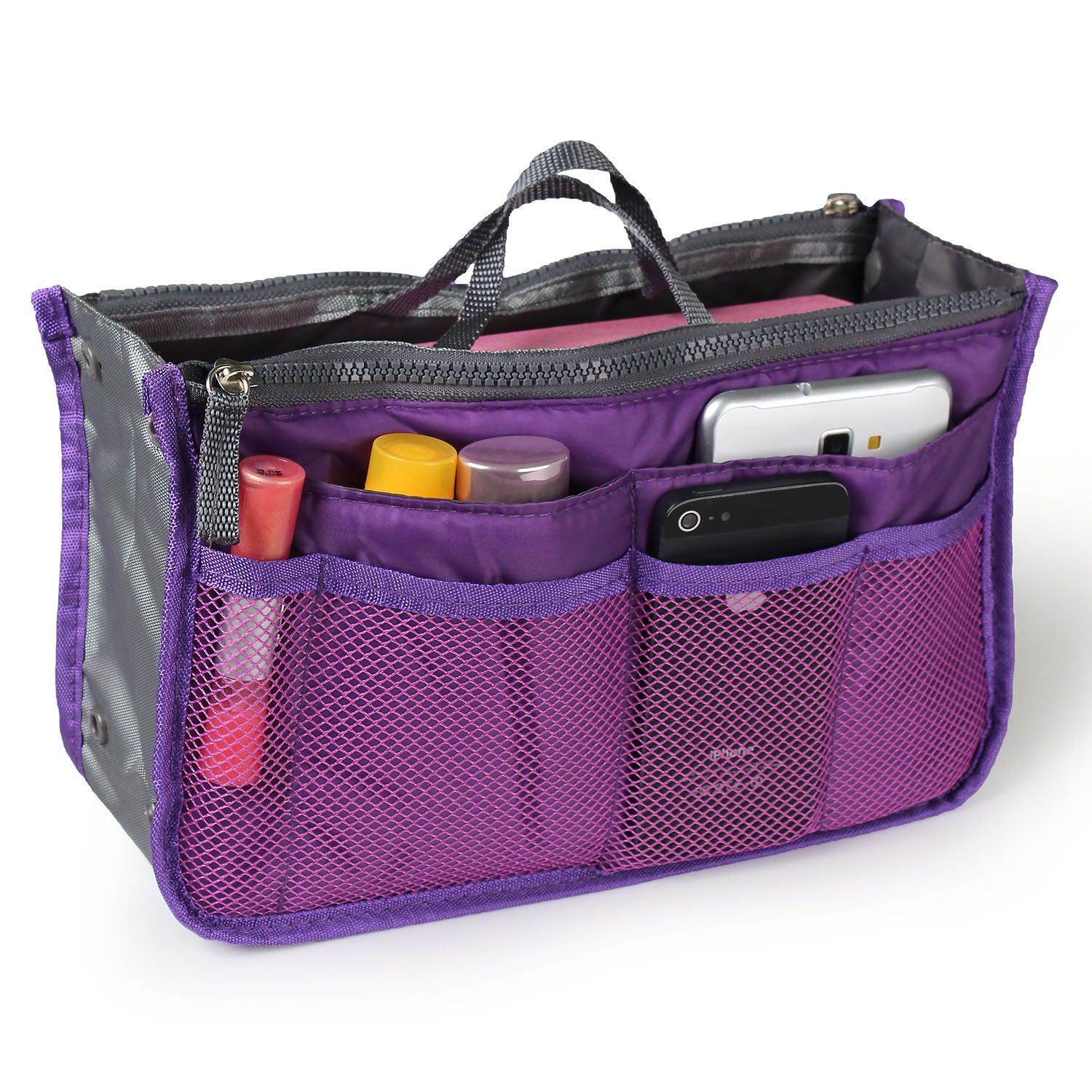 Women Lady Travel Insert Handbag Organiser in various colors with multiple pockets for organization.