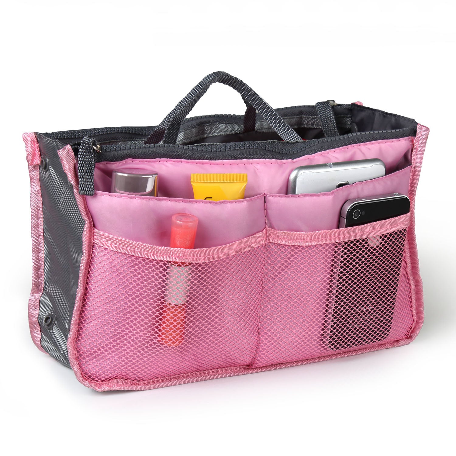 Women Lady Travel Insert Handbag Organiser in various colors with multiple pockets for organization.