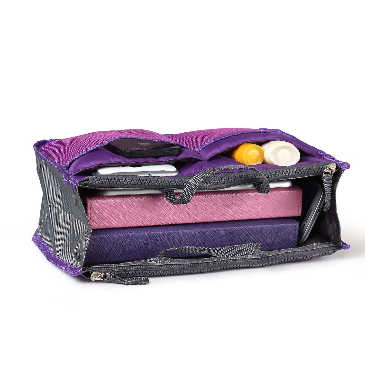 Women Lady Travel Insert Handbag Organiser in various colors with multiple pockets for organization.