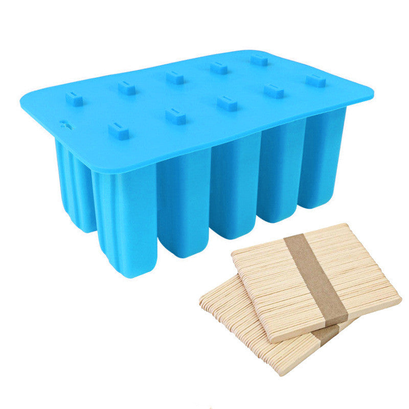 Colorful silicone ice cream molds with sticks for homemade ice cream treats.