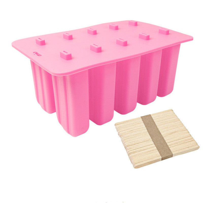 Colorful silicone ice cream molds with sticks for homemade ice cream treats.