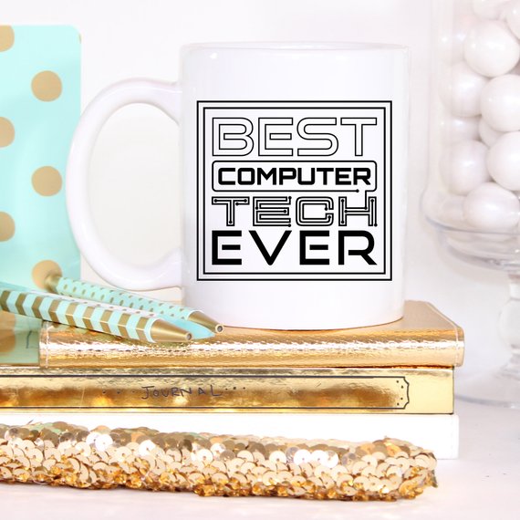 A humorous 11oz coffee mug featuring the phrase 'Best Computer Tech Ever', made of high-quality ceramic, perfect for tech enthusiasts.