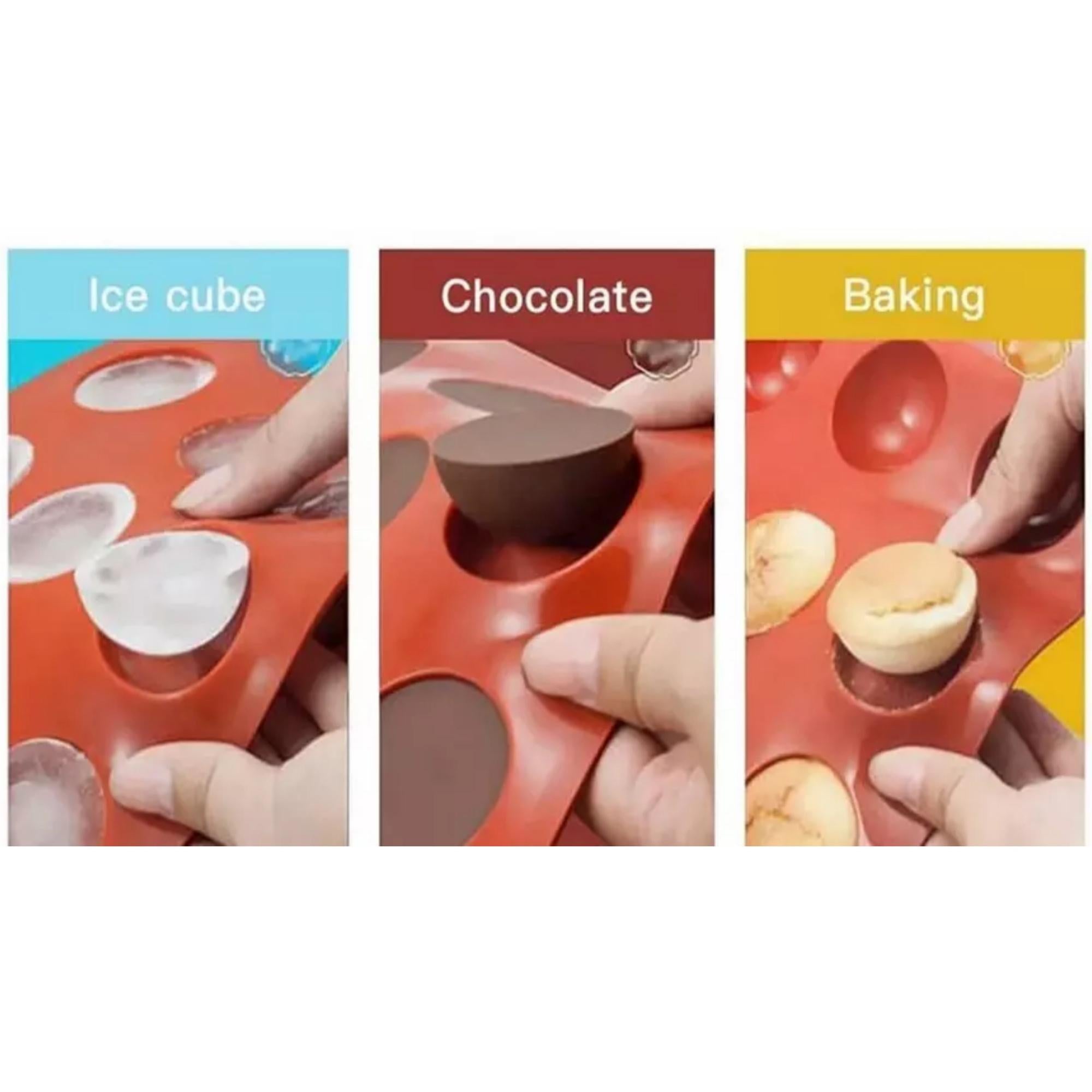 Three silicone chocolate bomb molds in semi-sphere shape, perfect for baking hot chocolate bombs and other treats.