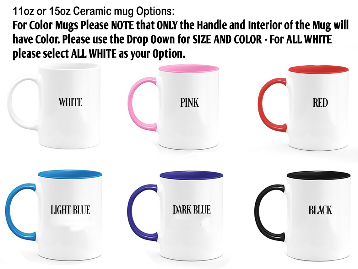 Ceramic mug with a two-tone design, featuring a colored handle and glossy finish, perfect for coffee or tea.