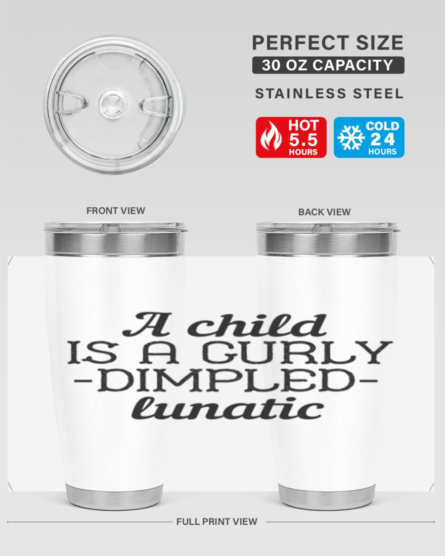 A colorful 20oz and 30oz stainless steel tumbler featuring a whimsical design, perfect for kids, showcasing its double wall vacuum insulation.