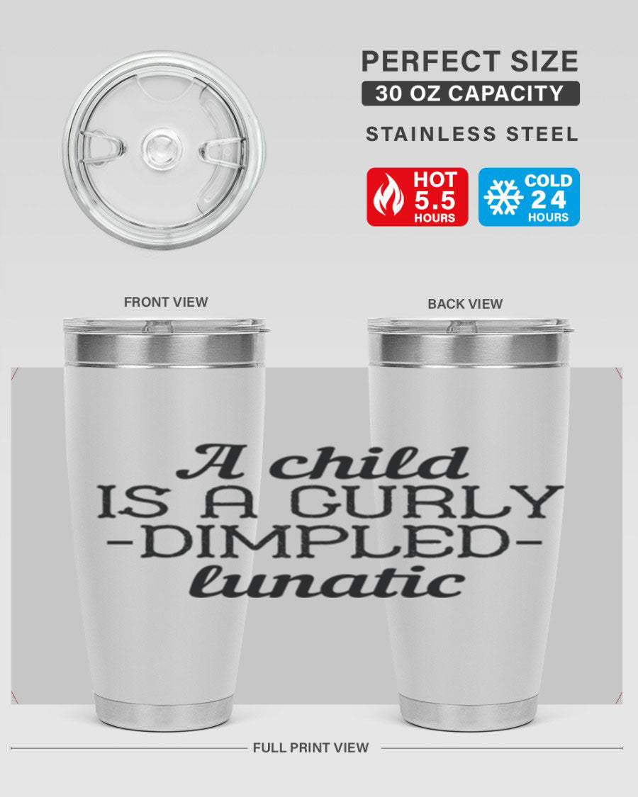 A colorful 20oz and 30oz stainless steel tumbler featuring a whimsical design, perfect for kids, showcasing its double wall vacuum insulation.