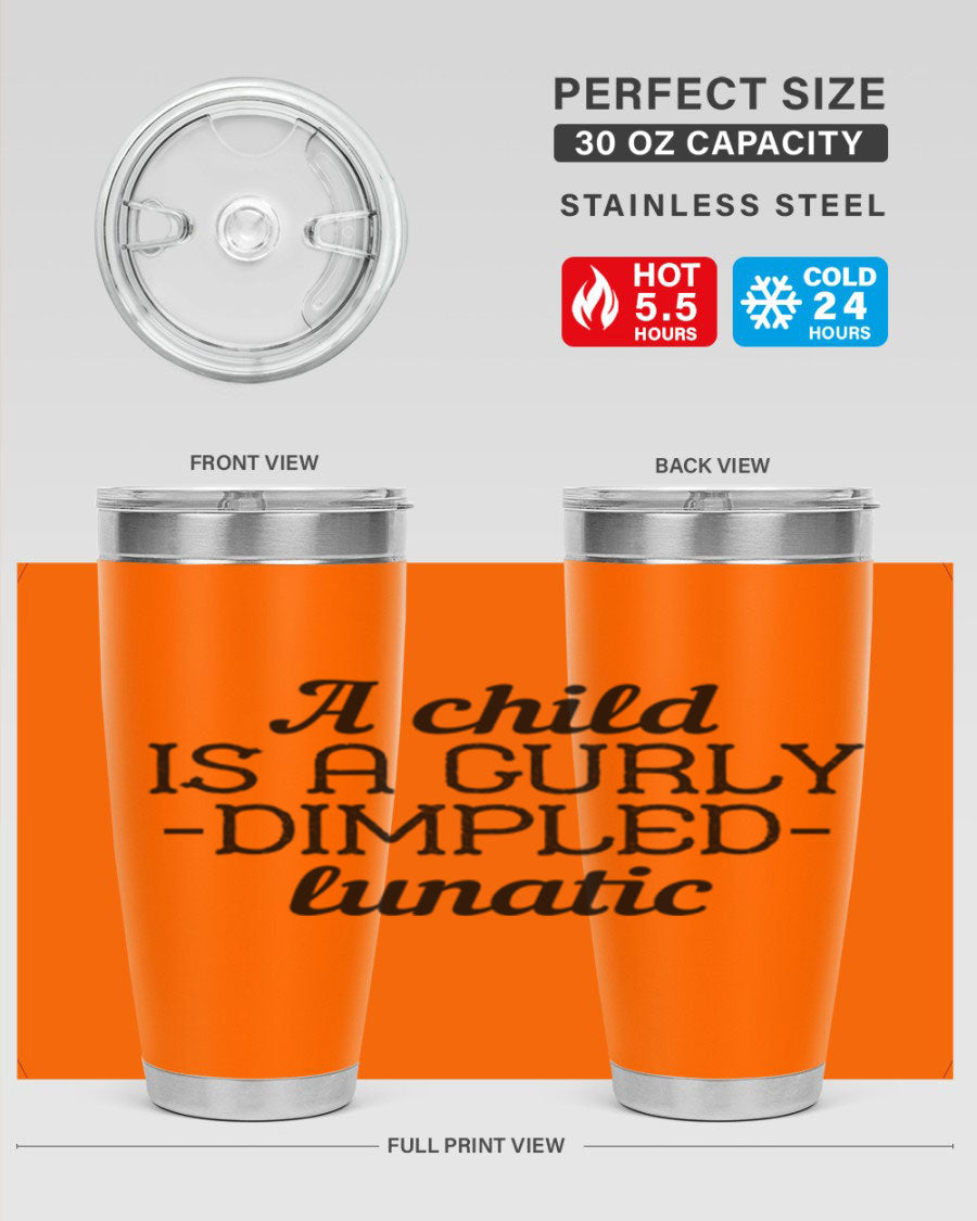 A colorful 20oz and 30oz stainless steel tumbler featuring a whimsical design, perfect for kids, showcasing its double wall vacuum insulation.