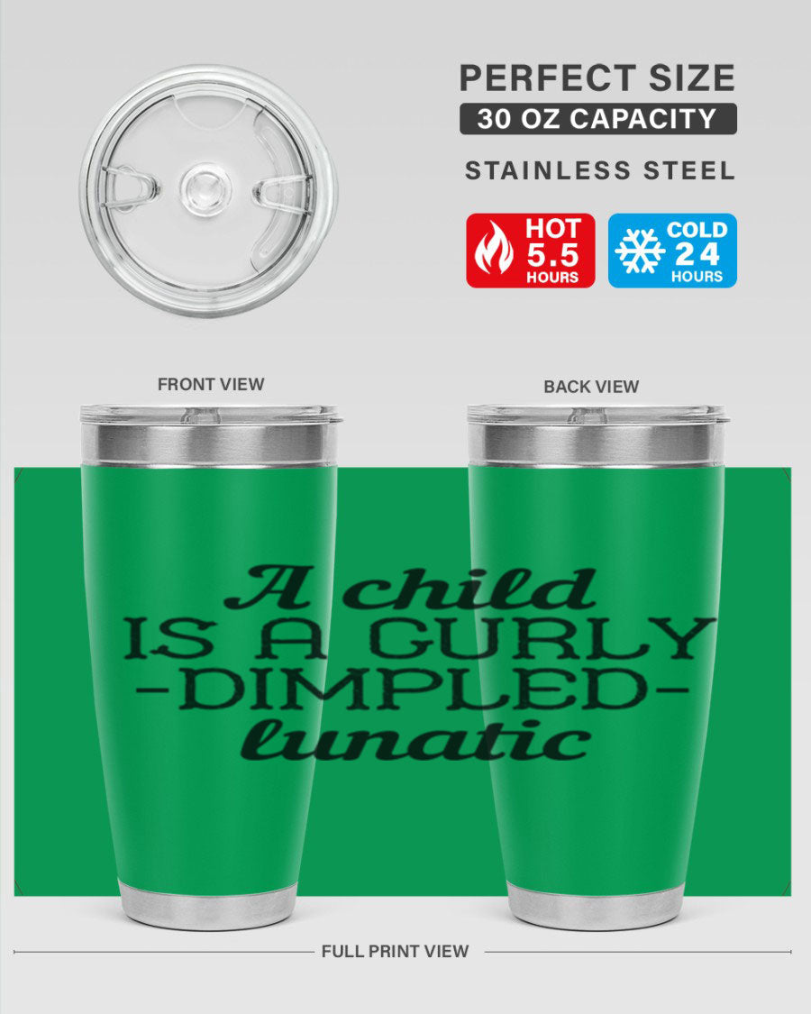 A colorful 20oz and 30oz stainless steel tumbler featuring a whimsical design, perfect for kids, showcasing its double wall vacuum insulation.