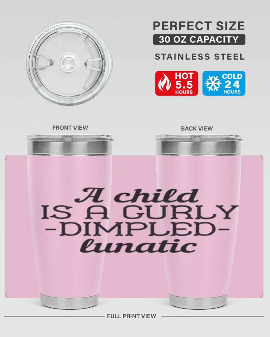 A colorful 20oz and 30oz stainless steel tumbler featuring a whimsical design, perfect for kids, showcasing its double wall vacuum insulation.