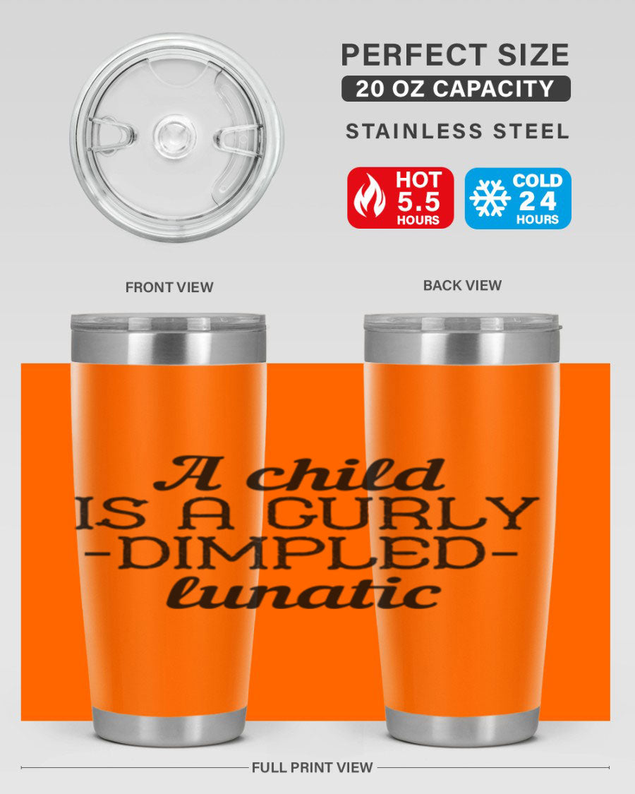 A colorful 20oz and 30oz stainless steel tumbler featuring a whimsical design, perfect for kids, showcasing its double wall vacuum insulation.