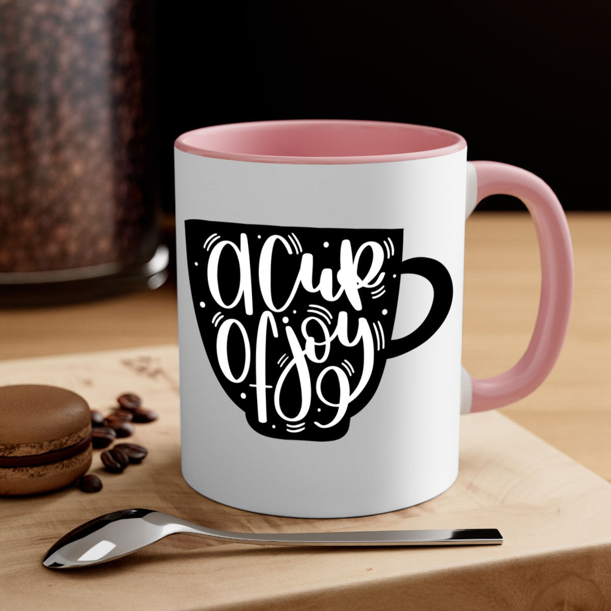 A Cup of Joy 191# Coffee Mug with a glossy finish, featuring a colored handle and interior, available in five vibrant colors.