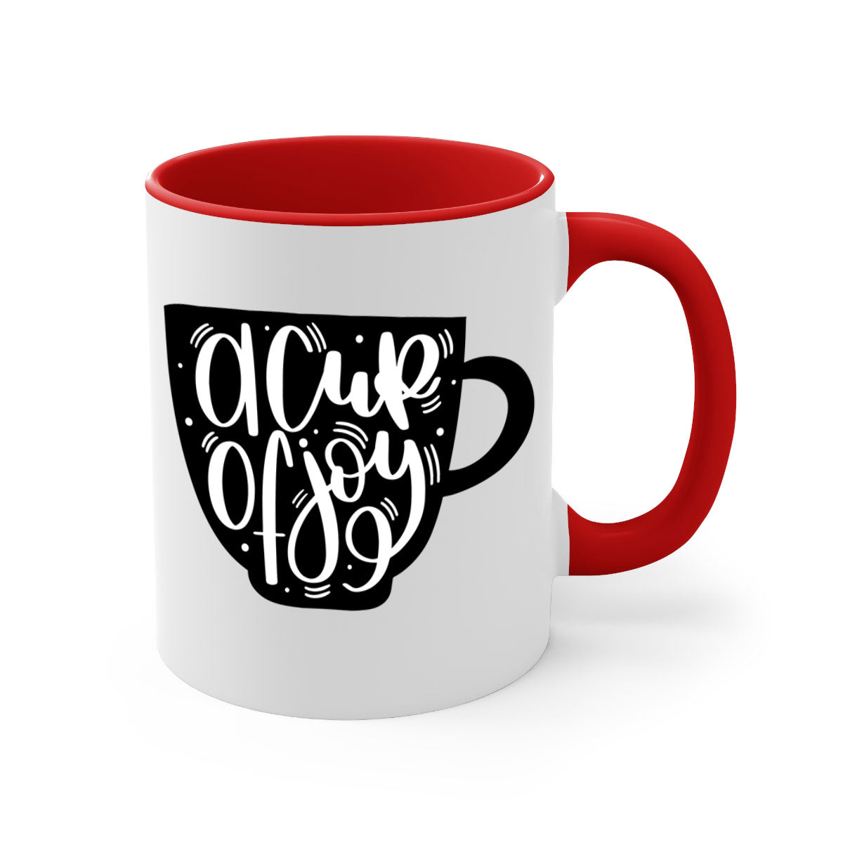 A Cup of Joy 191# Coffee Mug with a glossy finish, featuring a colored handle and interior, available in five vibrant colors.