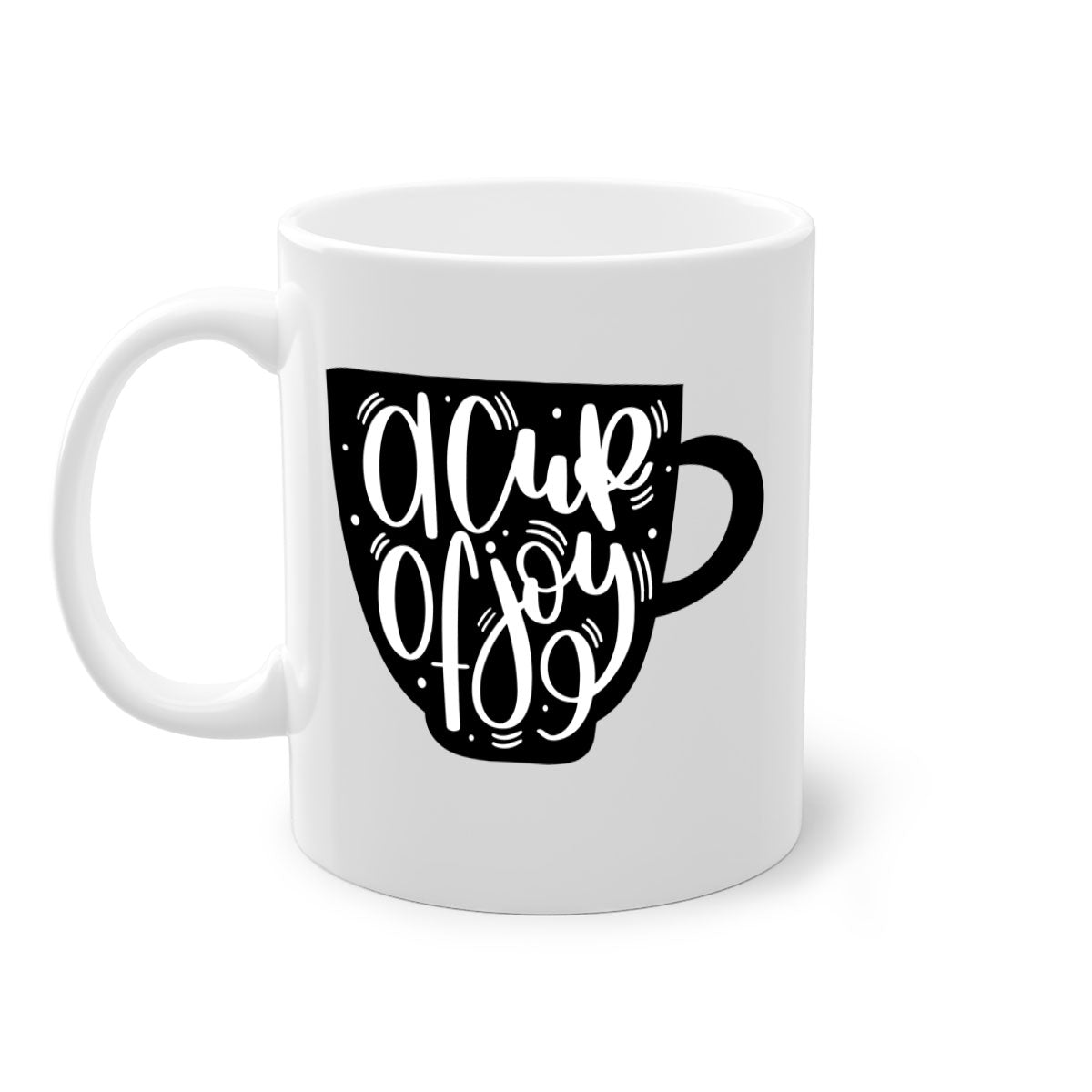 A Cup of Joy 191# Coffee Mug with a glossy finish, featuring a colored handle and interior, available in five vibrant colors.