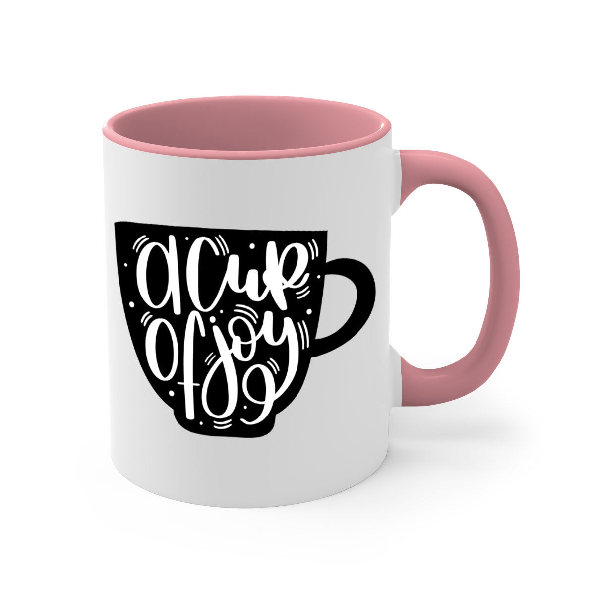 A Cup of Joy 191# Coffee Mug with a glossy finish, featuring a colored handle and interior, available in five vibrant colors.