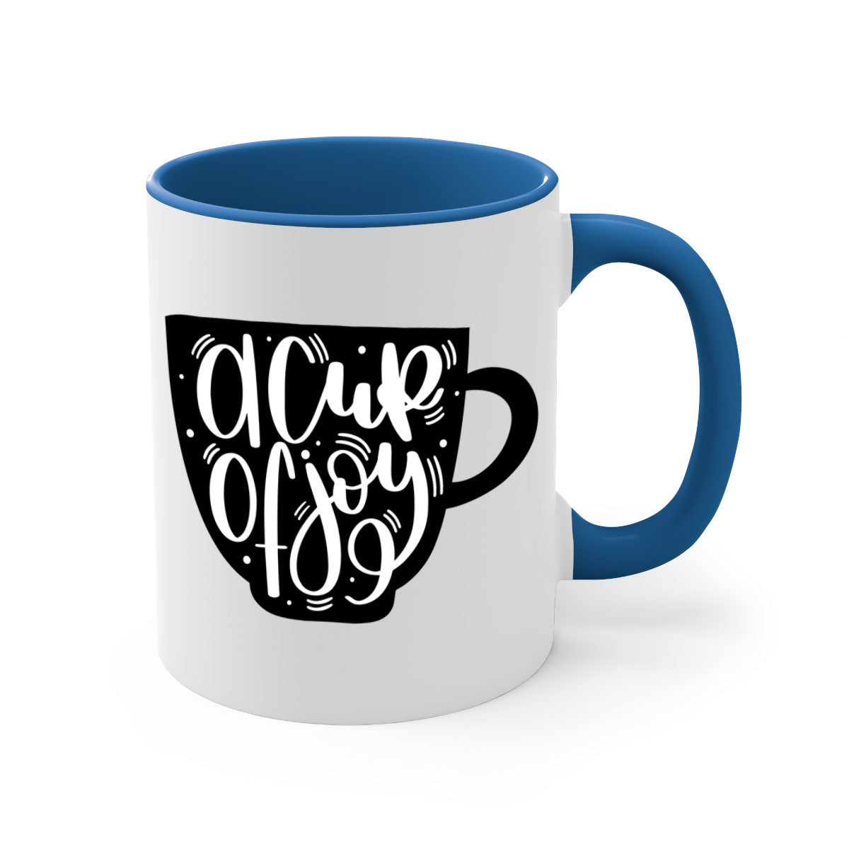 A Cup of Joy 191# Coffee Mug with a glossy finish, featuring a colored handle and interior, available in five vibrant colors.