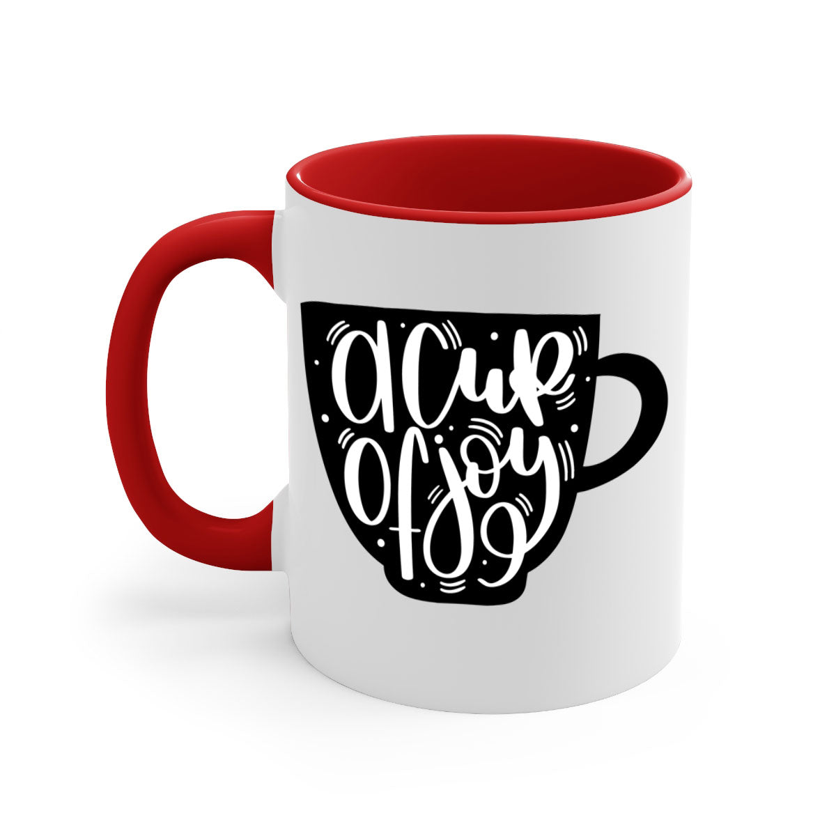 A Cup of Joy 191# Coffee Mug with a glossy finish, featuring a colored handle and interior, available in five vibrant colors.