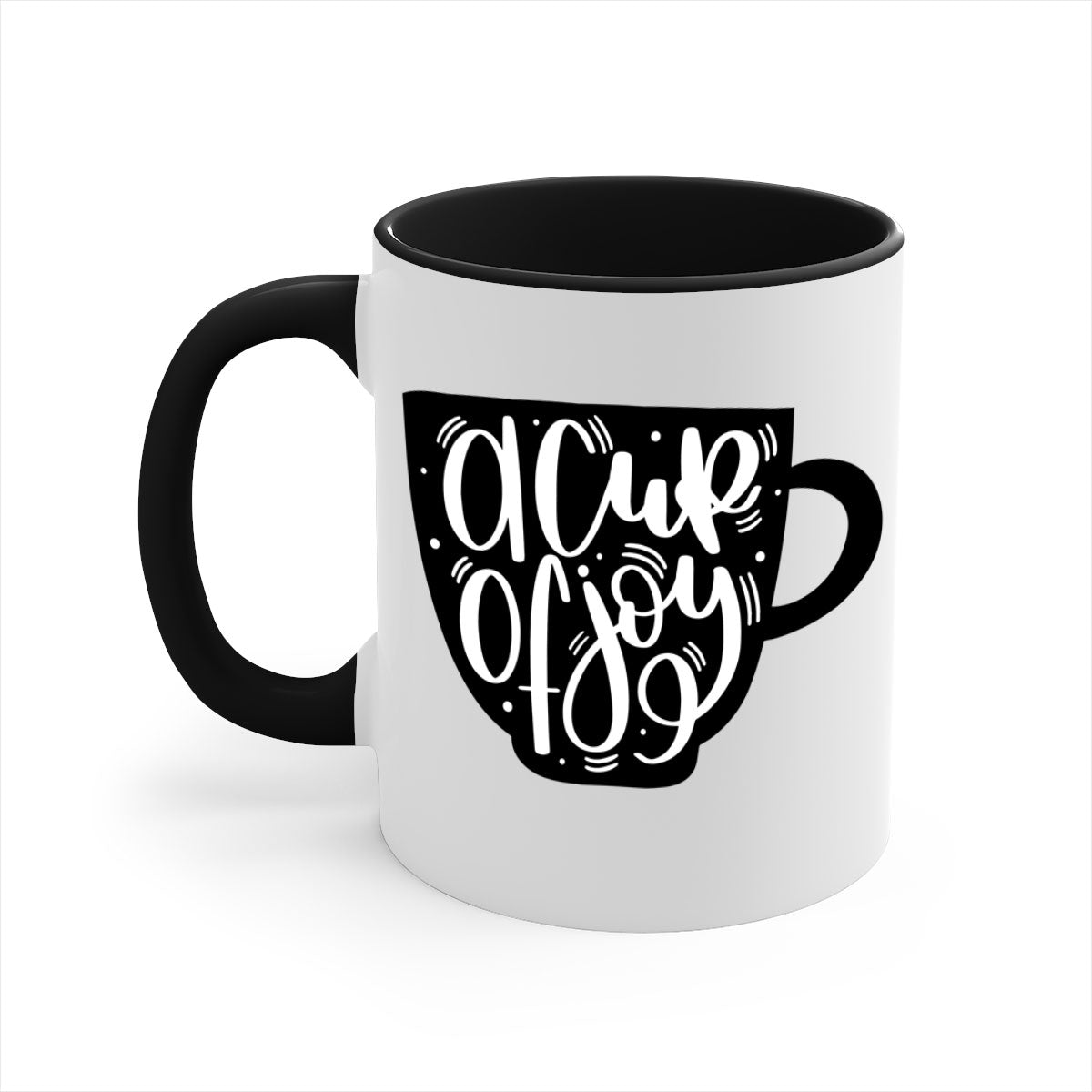 A Cup of Joy 191# Coffee Mug with a glossy finish, featuring a colored handle and interior, available in five vibrant colors.