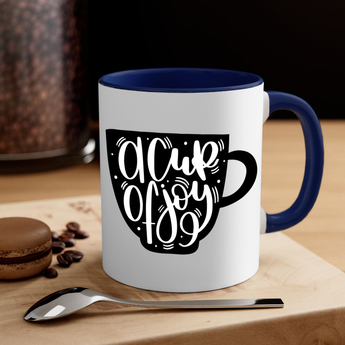 A Cup of Joy 191# Coffee Mug with a glossy finish, featuring a colored handle and interior, available in five vibrant colors.