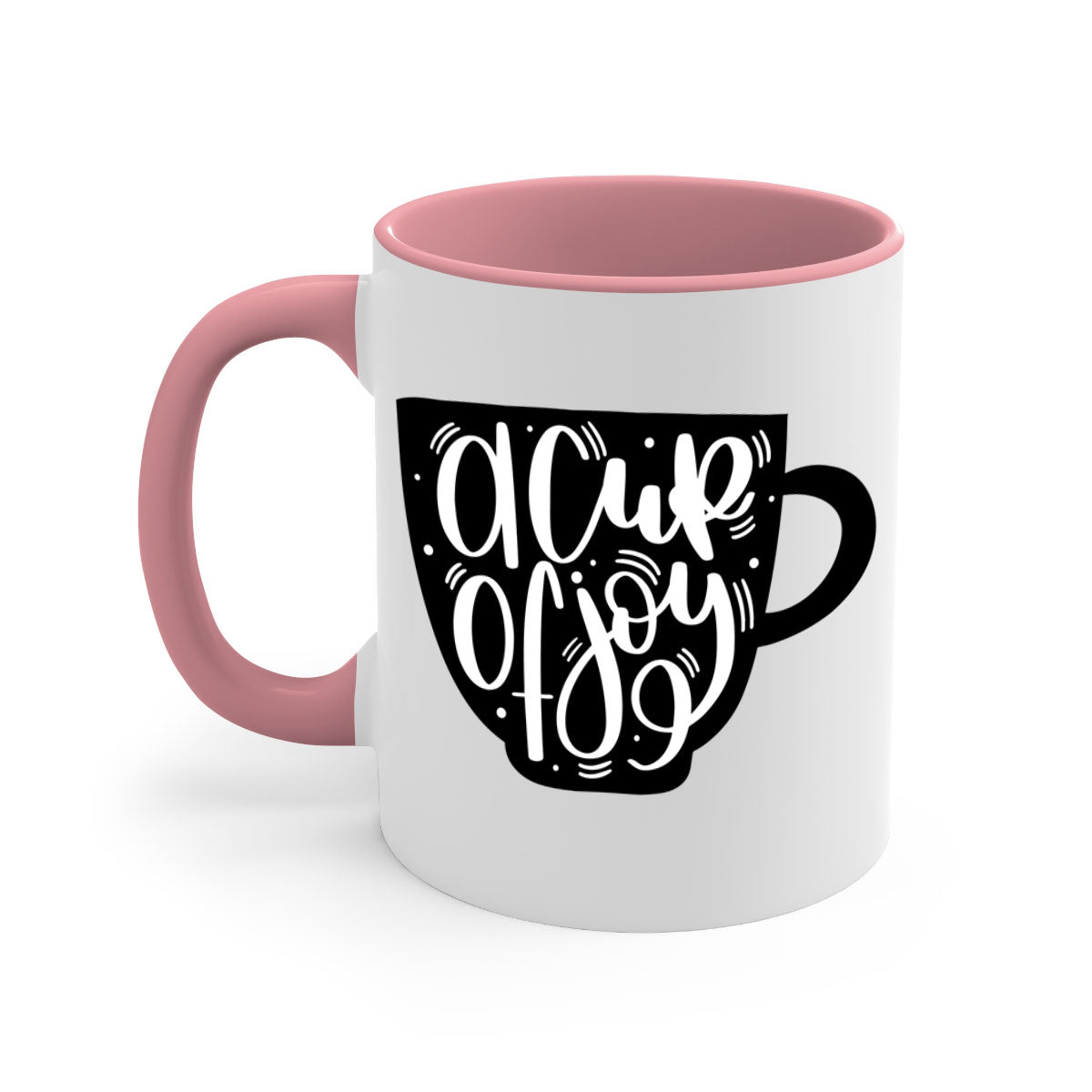 A Cup of Joy 191# Coffee Mug with a glossy finish, featuring a colored handle and interior, available in five vibrant colors.