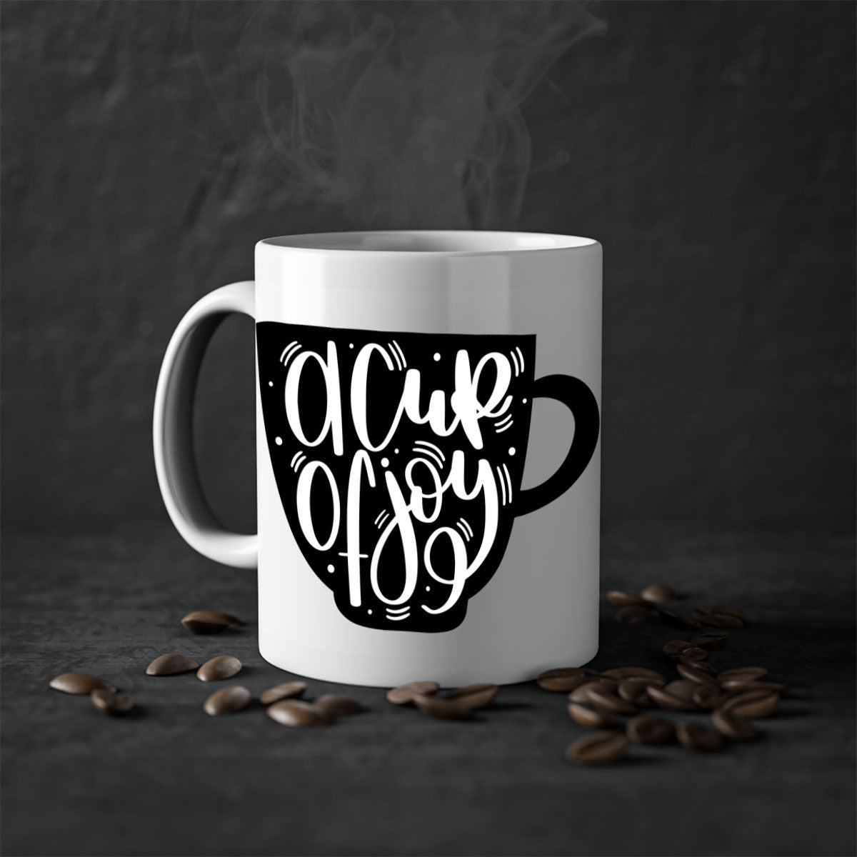 A Cup of Joy 191# Coffee Mug with a glossy finish, featuring a colored handle and interior, available in five vibrant colors.