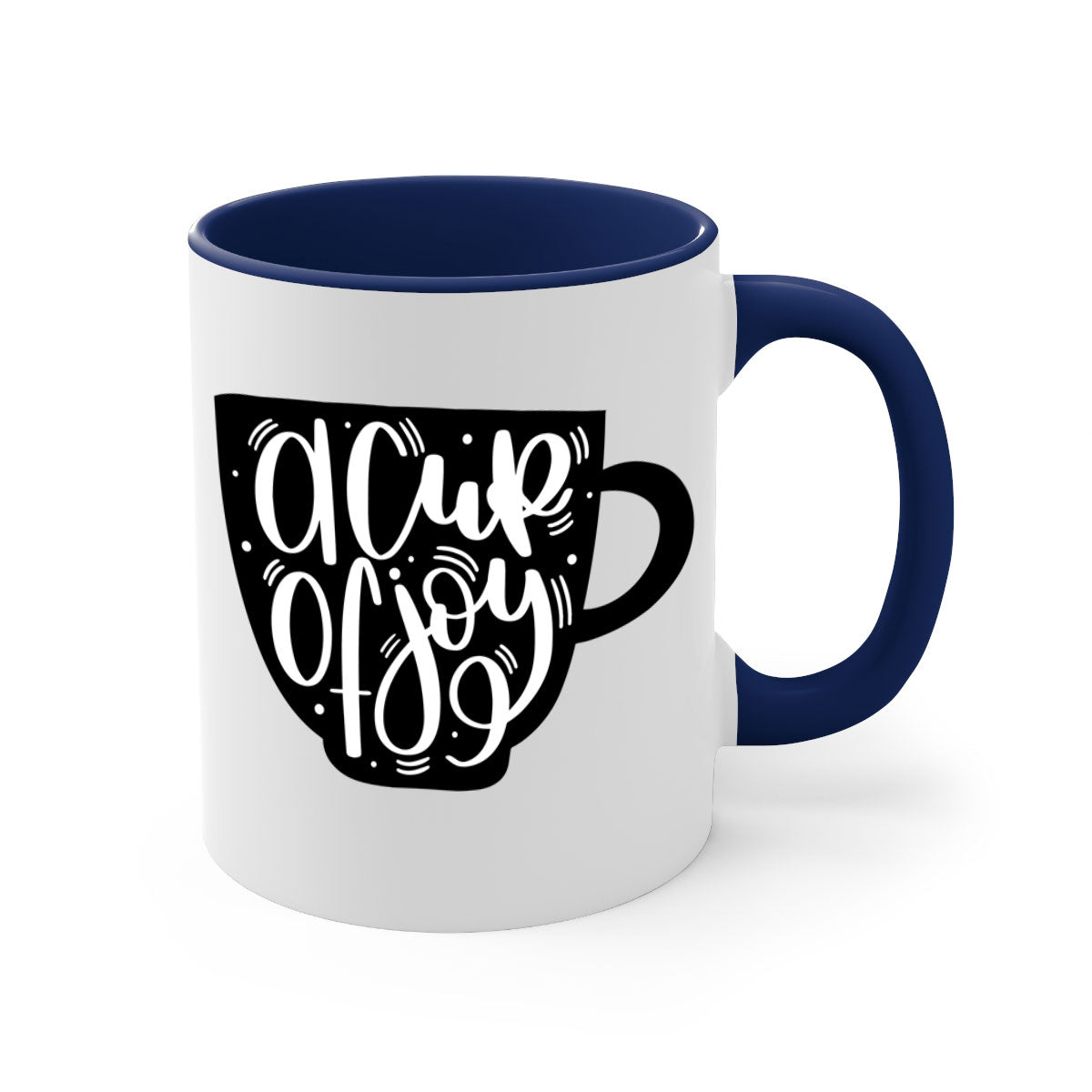 A Cup of Joy 191# Coffee Mug with a glossy finish, featuring a colored handle and interior, available in five vibrant colors.