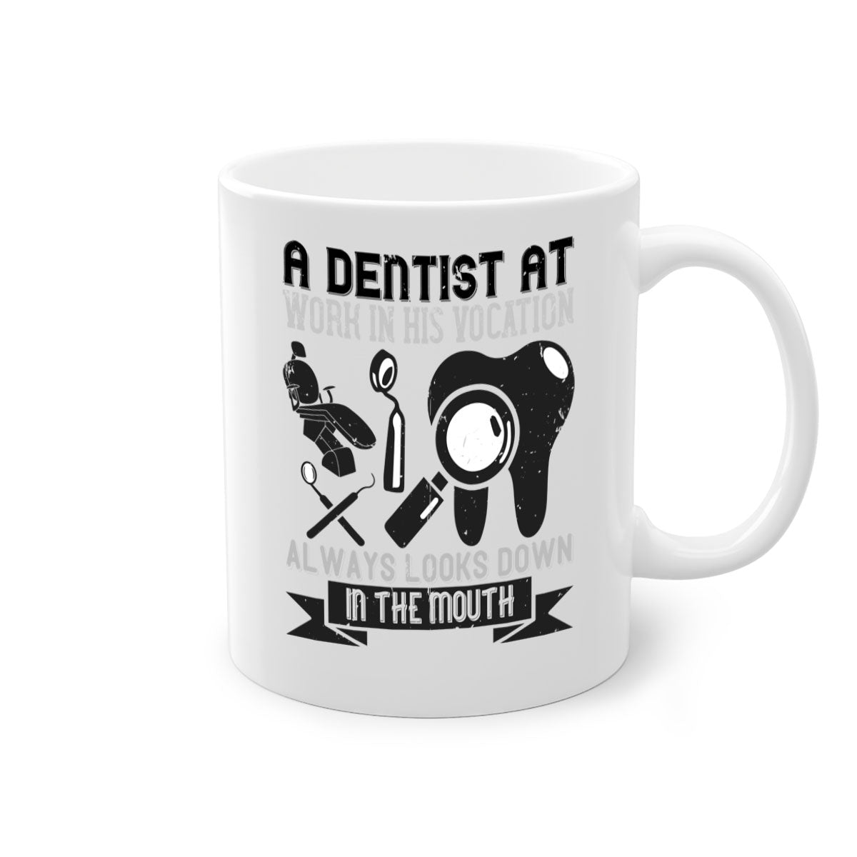 A stylish two-tone dentist-themed coffee mug with a colored handle and glossy finish, perfect for coffee lovers.