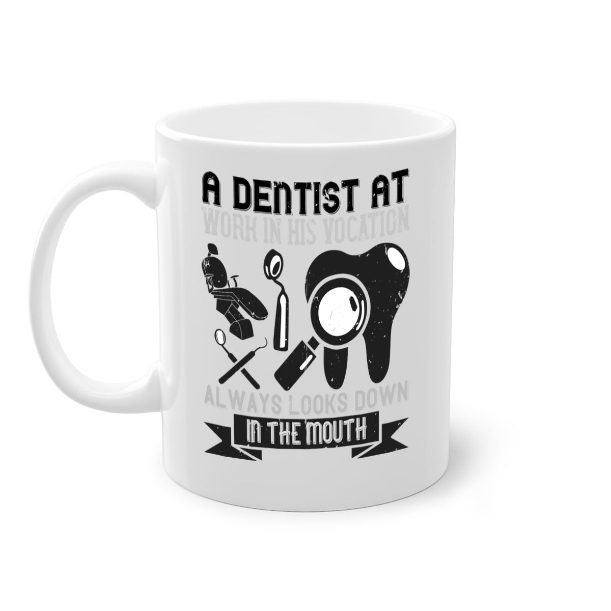 A stylish two-tone dentist-themed coffee mug with a colored handle and glossy finish, perfect for coffee lovers.