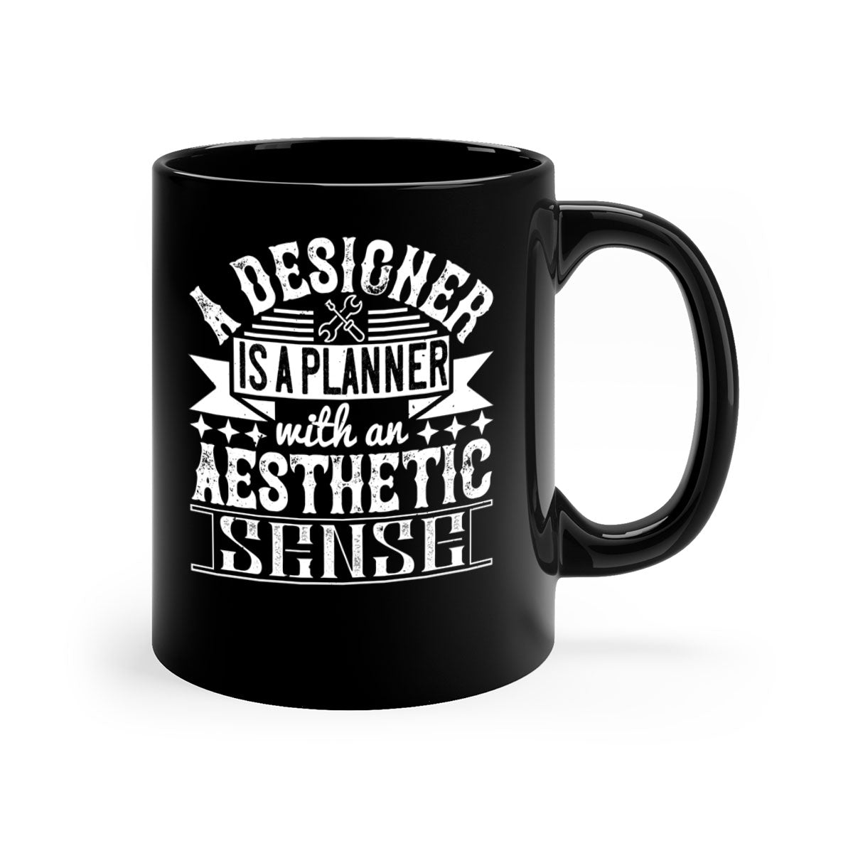 A designer is a planner with an aesthetic sense Style 28# Mug featuring a glossy finish, colored handle, and interior, available in multiple colors.