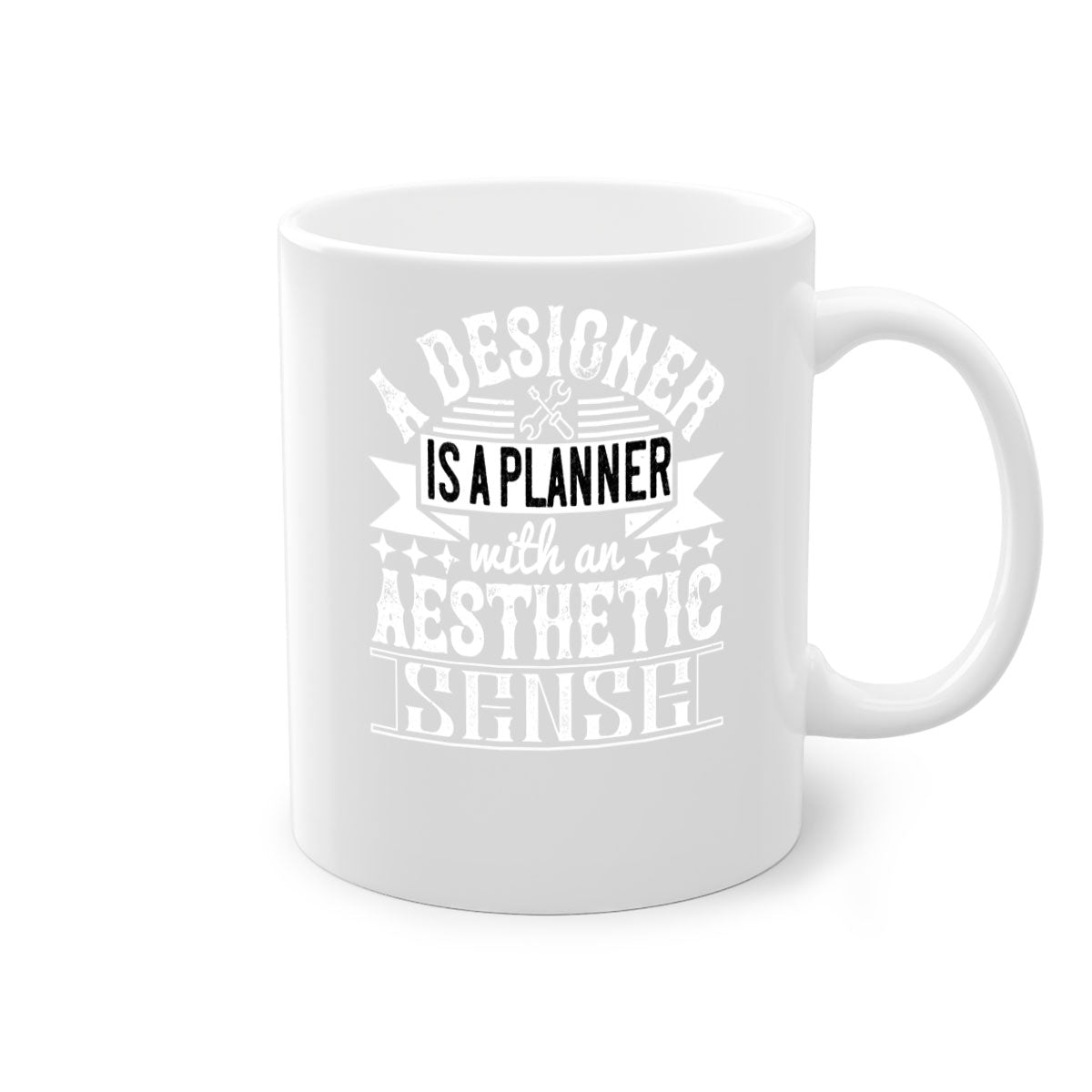 A designer is a planner with an aesthetic sense Style 28# Mug featuring a glossy finish, colored handle, and interior, available in multiple colors.