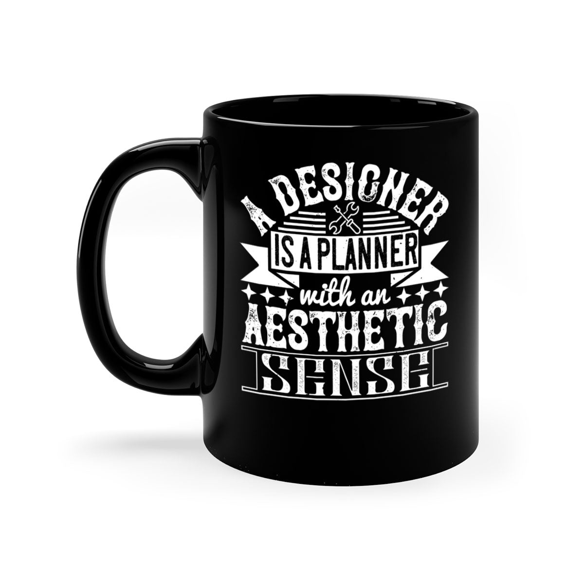 A designer is a planner with an aesthetic sense Style 28# Mug featuring a glossy finish, colored handle, and interior, available in multiple colors.