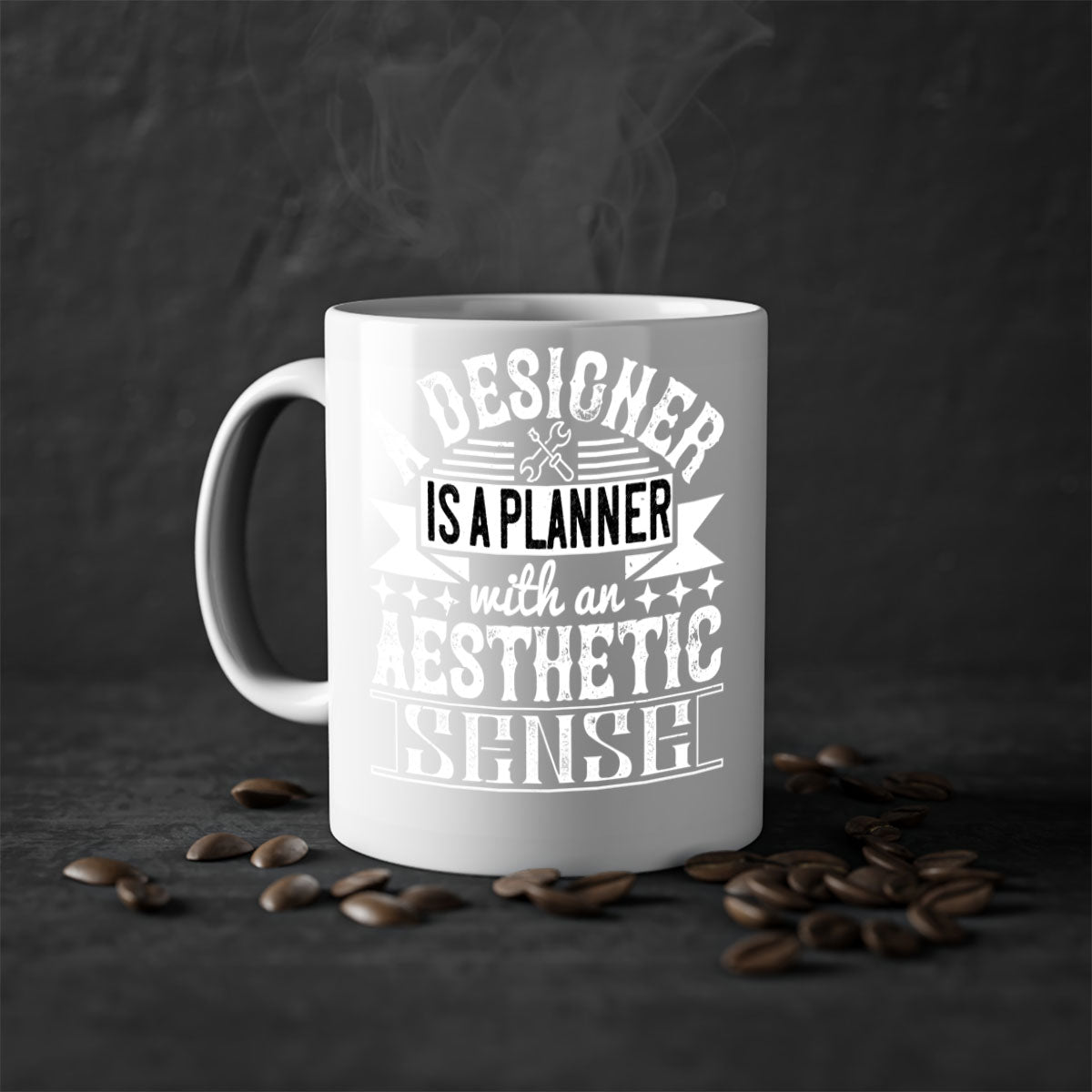 A designer is a planner with an aesthetic sense Style 28# Mug featuring a glossy finish, colored handle, and interior, available in multiple colors.