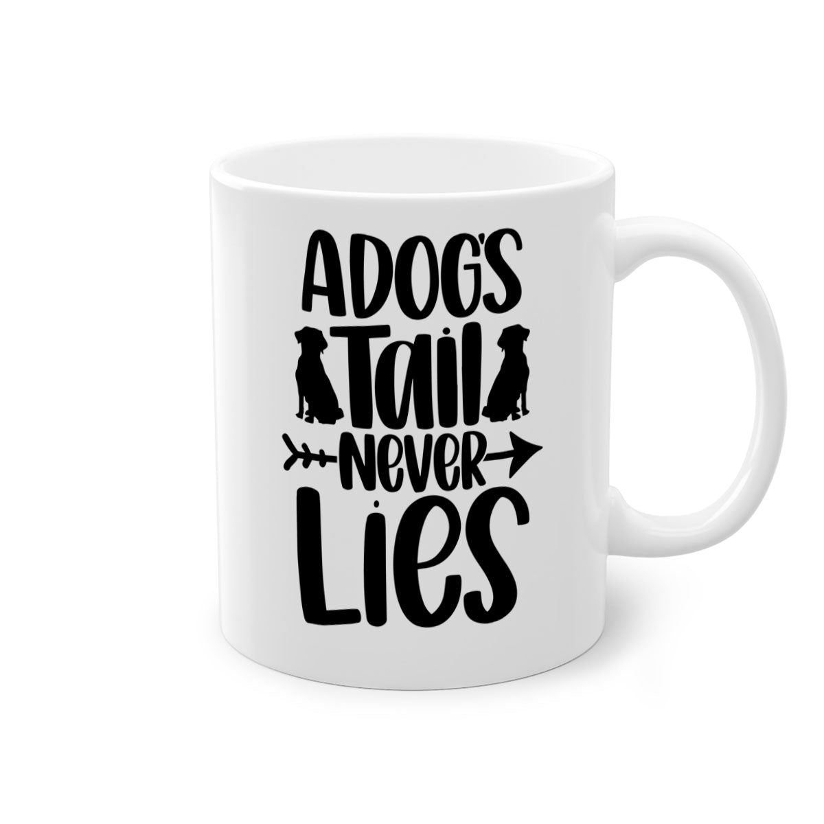 A Dogs Tail Never Lies Style 37# Dog Mug featuring a glossy finish, colored handle, and interior, available in five colors.