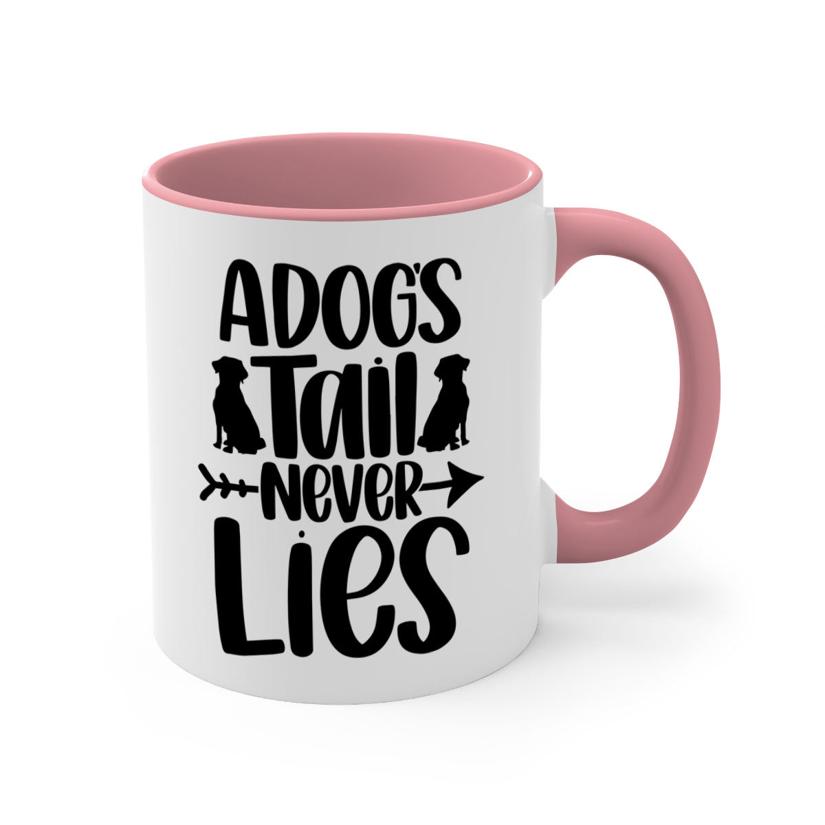 A Dogs Tail Never Lies Style 37# Dog Mug featuring a glossy finish, colored handle, and interior, available in five colors.