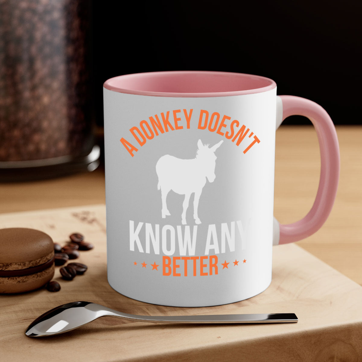 A colorful two-tone donkey mug with a glossy finish, featuring a C-shaped handle, available in five colors.