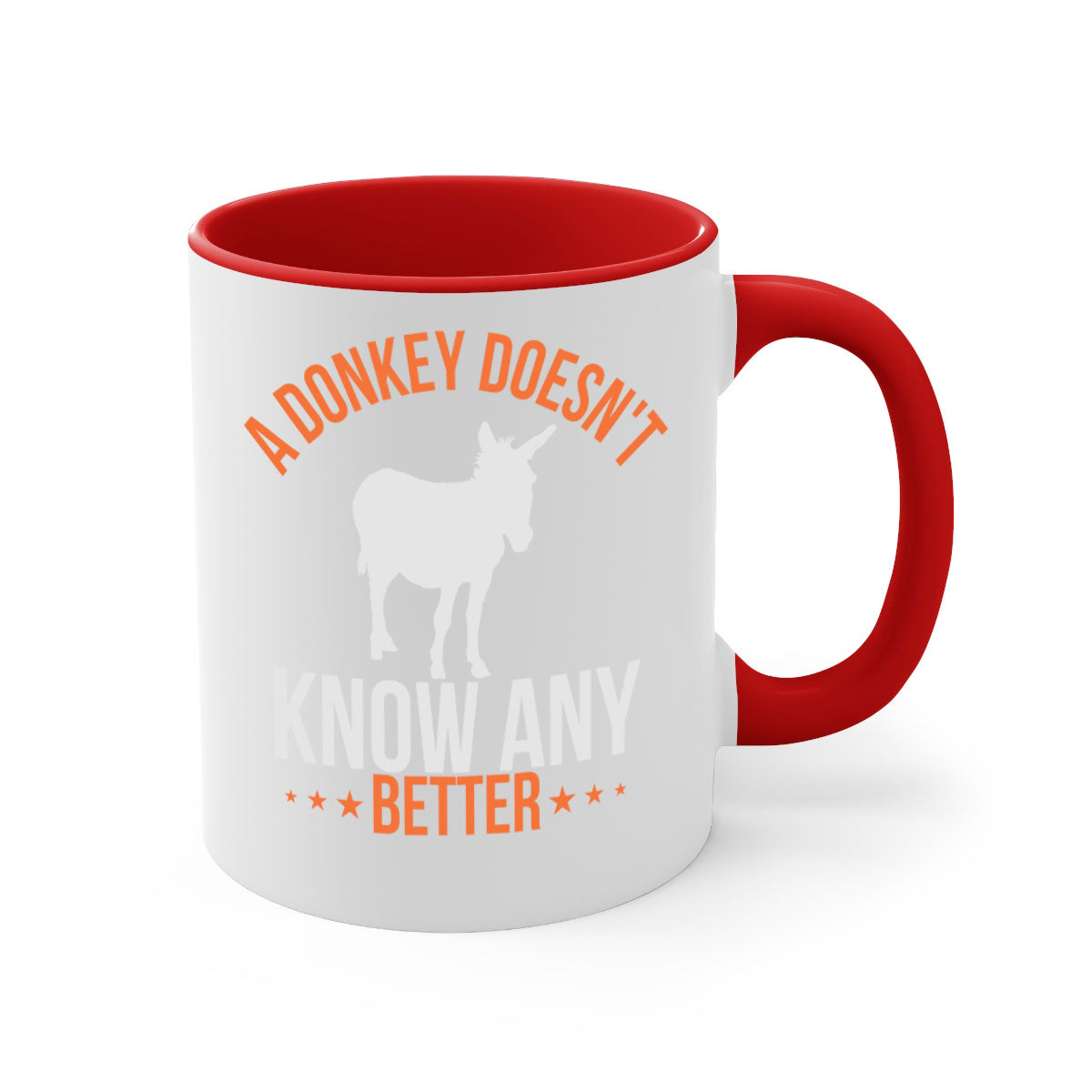 A colorful two-tone donkey mug with a glossy finish, featuring a C-shaped handle, available in five colors.