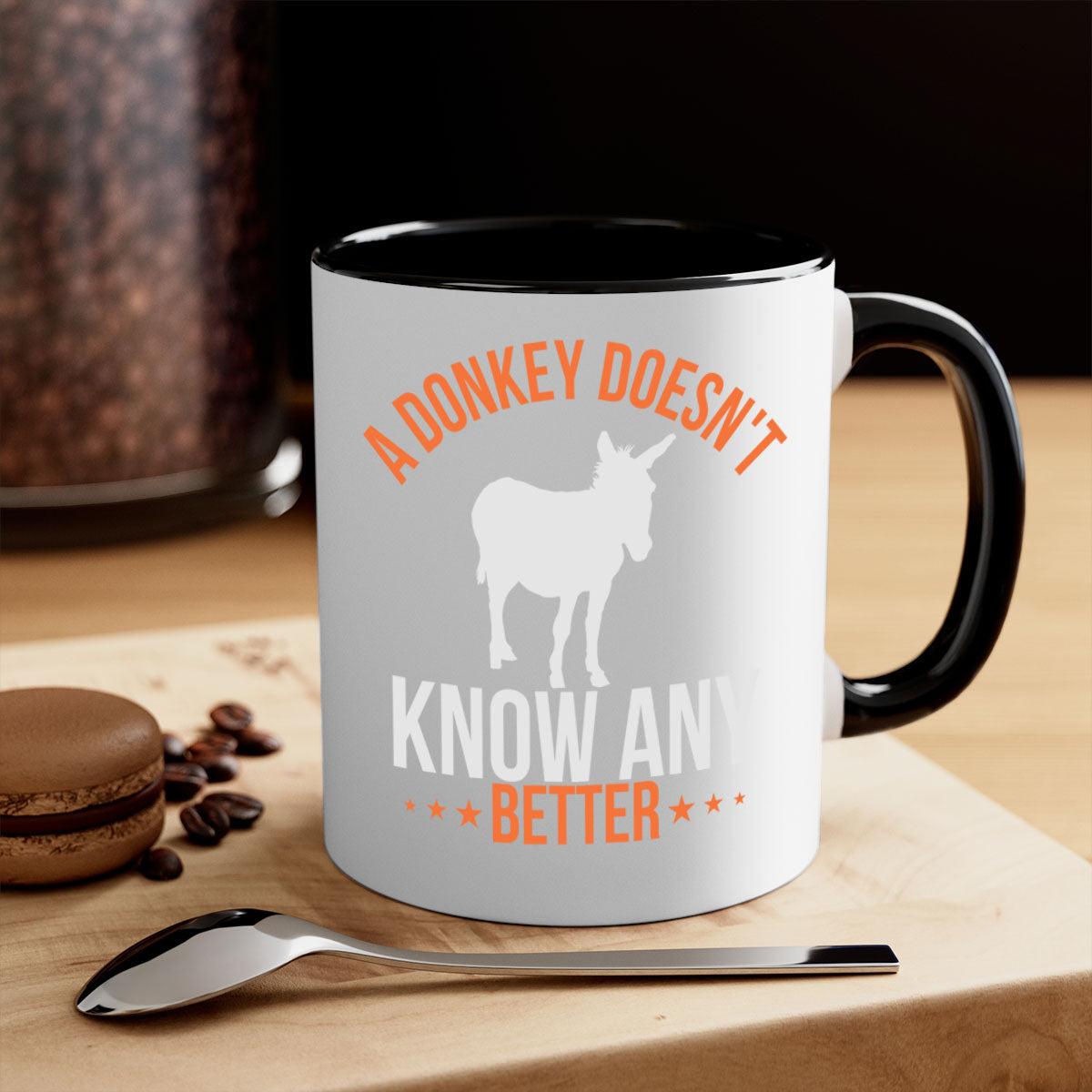 A colorful two-tone donkey mug with a glossy finish, featuring a C-shaped handle, available in five colors.