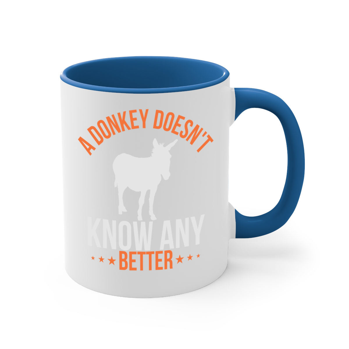 A colorful two-tone donkey mug with a glossy finish, featuring a C-shaped handle, available in five colors.