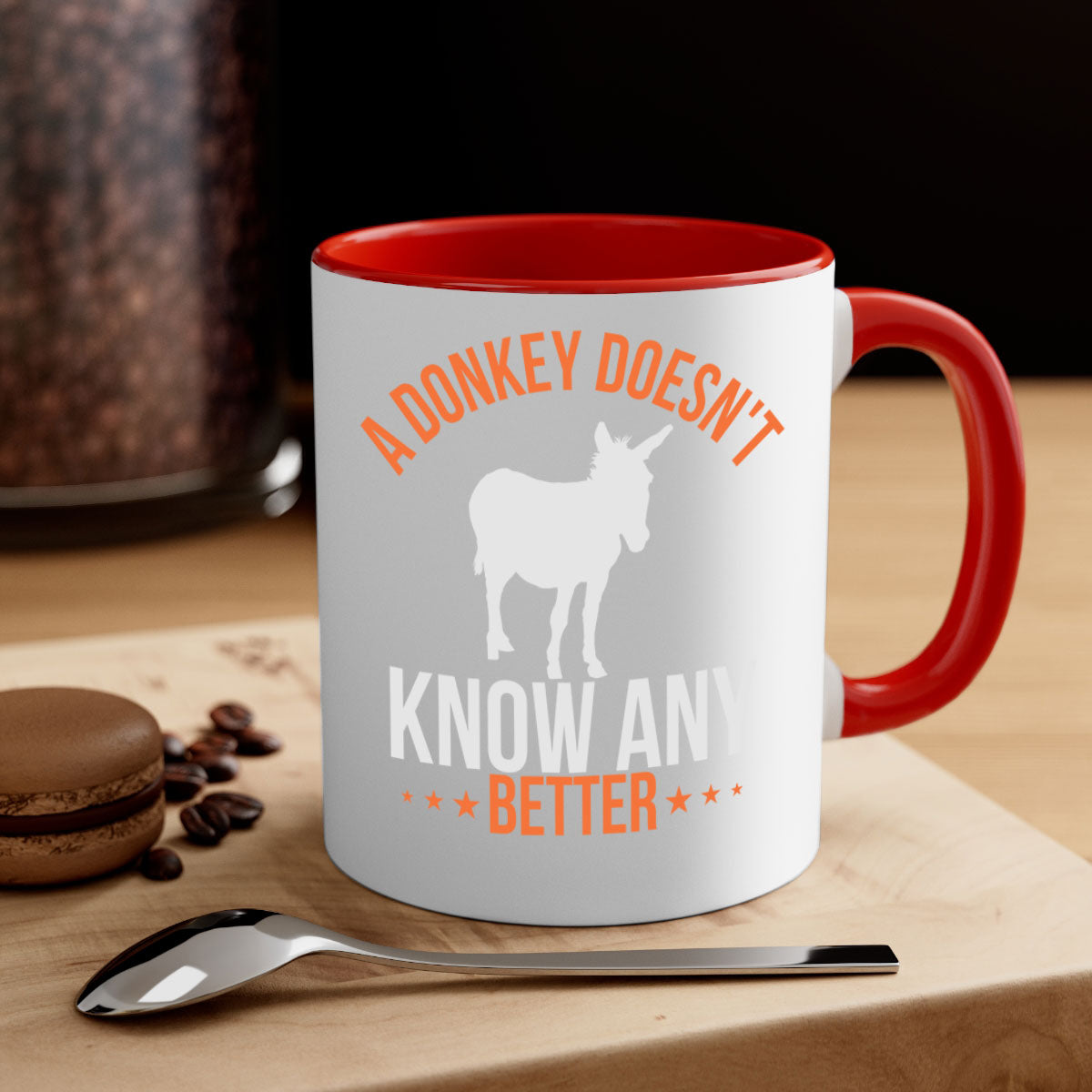 A colorful two-tone donkey mug with a glossy finish, featuring a C-shaped handle, available in five colors.