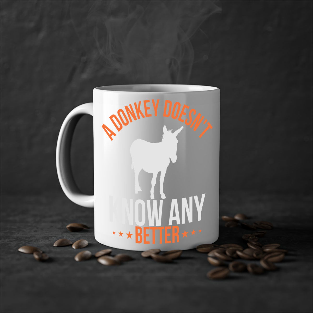 A colorful two-tone donkey mug with a glossy finish, featuring a C-shaped handle, available in five colors.